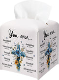 Easter Cross Tissue Box Cover, PU Leather Drawstring Bottom - God Bible Verse, Wildflower Cross Decor, Thank You, Blessing, Farewell, for Friends, Colleagues, Christians | Decorative Organizer