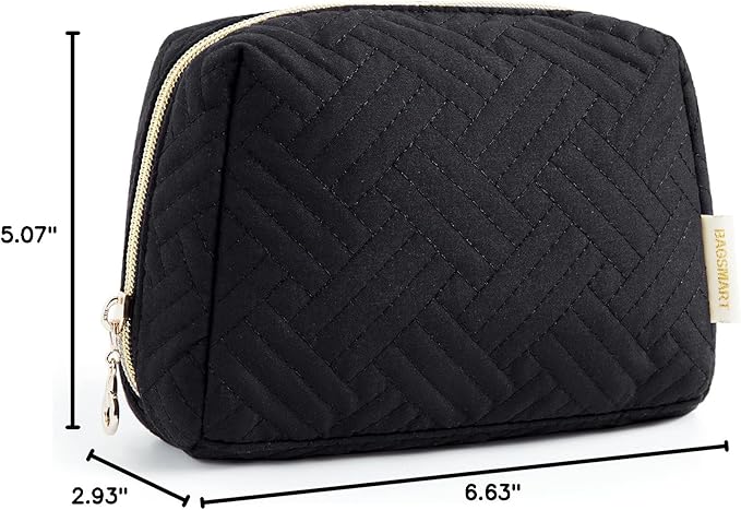 BAGSMART Small Makeup Bag, Compact Cosmetic Pouch for Women for Purse, Travel Toiletry Organizer with Wide Open Design, Black