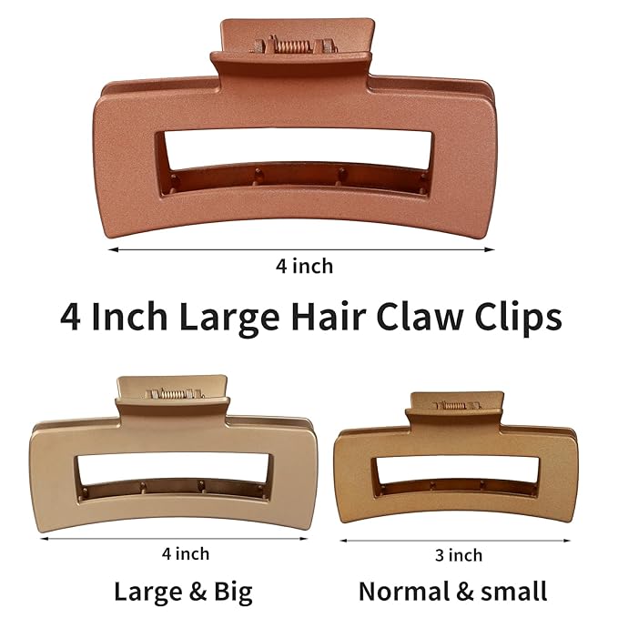 Sisiaipu 4.1 Inch Large Hair Claw Clips 12 Pcs Big Claw for Thick Hair Square Hair Clips Jumbo Jaw Clips Bulk Hair Accessories for women and Girls (Gold)