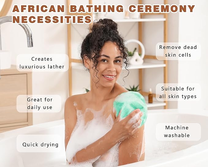 2 Pack African Net Sponge Exfoliating Body Scrubber Bath Sponge for Daily Use (Light Purple +Seafoam)