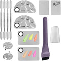 8Pcs Makeup Mixing Tray Makeup Palette with 4Pcs Makeup Spatula and a Makeup Brush, Stainless Steel Makeup Palette Mixing Tray Nail Art Foundation