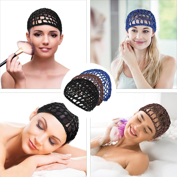 Hair Net Wrap For Sleep Women 3 PCS Sleeping Cap Drying Curly Press Hairnets Sew In Weave Bonnets Crochet Wrapping Black Mesh Snood Caps Bonnet Long Wig for Head Wrapping Cap