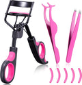 Eyelash Curler Tool - 3-in-1 Eyelash Curler Lash Lift Kit Lash Curler, Professional Kit, Eyelash Extension Tweezers - Includes Replacement Pad with Refill Pads for Home & Travel Uses (Rose Red)