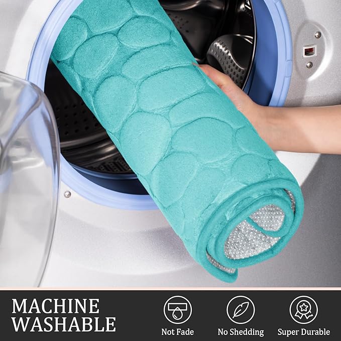 YIHOUSE Bathroom Rugs Mat Set, Memory Foam Bath Mat 3 Piece Teal