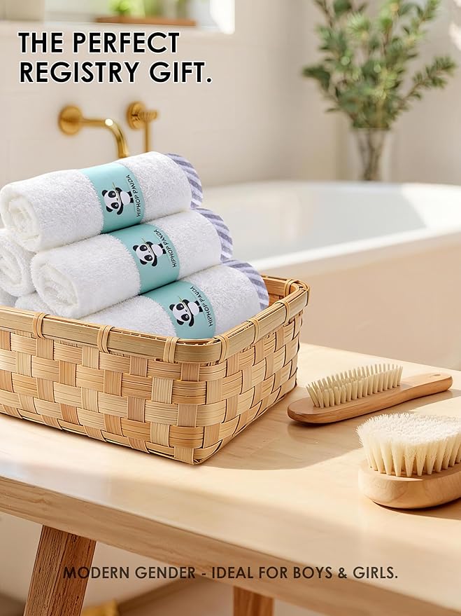 HIPHOP PANDA Baby Washcloths, Rayon Made from Bamboo - 2 Layer Ultra Soft Absorbent Newborn Bath Face Towel - Reusable Baby Wipes for Delicate Skin - Gray Stripe, 6 Pack