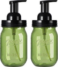 Amolliar Plastic Mason Jar Foaming Soap Dispenser Pump Lid, 16oz Foam Soap Dispenser with Cute Lables - Green Refillable Hand Soap Dispenser for Bathroom Kitchen Shower (2 Pack, Black)