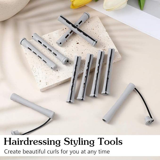 20 Pcs Perm Rods For Short Hair Small Plastic Hair Perming Rods And Rollers Curling Roller Perm Rod Medium For Long Hairs (Grey, 0.59Inch)
