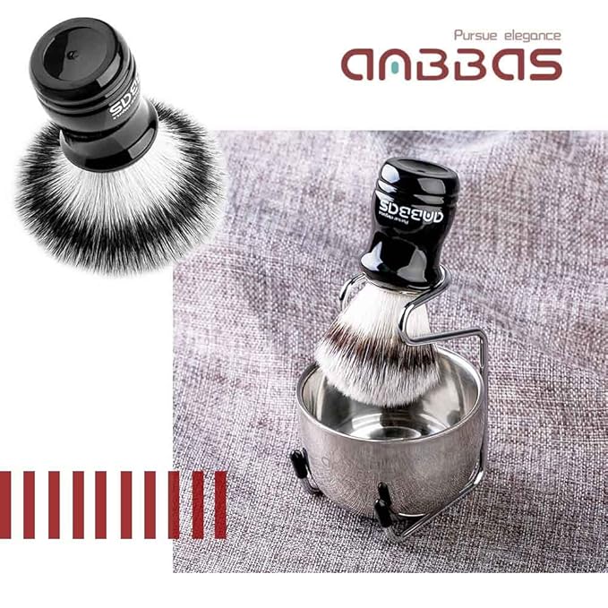 Anbbas Synthetic Badger Shaving Brush,3in1 Kit with Stainless Steel Shaving Stand and Bowl for Men Wet Close Shave