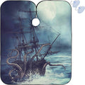 visesunny Barber Cape Octopus And Pirate Ship Black Pattern Polyester Hair Cutting Salon Cape Apron Anti-Static Haircut Shaving Cloth Beard Shaving Bib Hairdressing Cape
