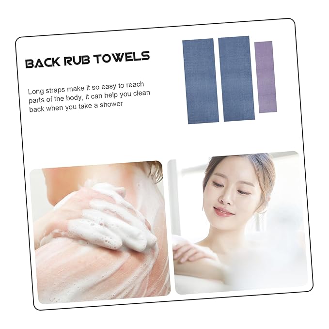 FOYTOKI 3pcs Bathroom Towels Back Scrubbers Exfoliating Bath Cloth Wash Massage Mitts and Long Straps for Back Rubbing