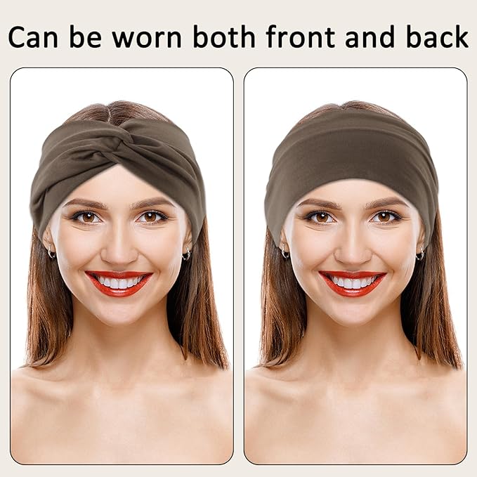 10 Pcs Wide Headbands for Women Non Slip, Stretchy Turban Hair Bands for Big Hair, Extra Thick Sports Headwrap for Workout Running Yoga, Colorful Elastic Hair Accessories for Ladies Gifts (10 Color2)