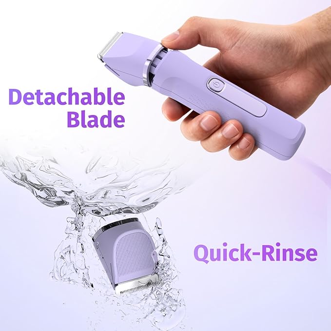 Bikini Trimmer for Women,5-in-1 Electric Razors for Women,Electric Shaver for Women's,IPX7 Waterproof Trimmer for Men Legs,with 5 Replaceable Blade Heads,USB Recharge Dock（Purple）
