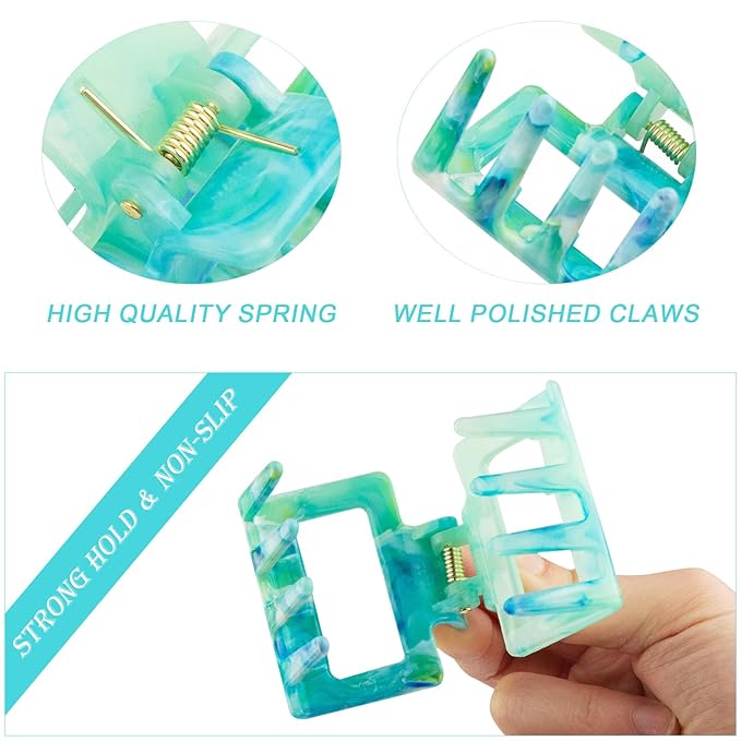 Cobinaan Medium Claw Hair Clips for Women and Girls, 2" Marble Pattern Rectangle Clips for Thin or Thick Hair, Nonslip Hair Jaw Clip