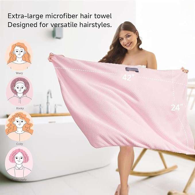 Microfiber Hair Towel Wrap Turban 2 Pack Large | Super Absorbent Quick Dry & Anti-Frizz for Women with Curly Hair | 27.5" x 39.4" Hair Towel Cap