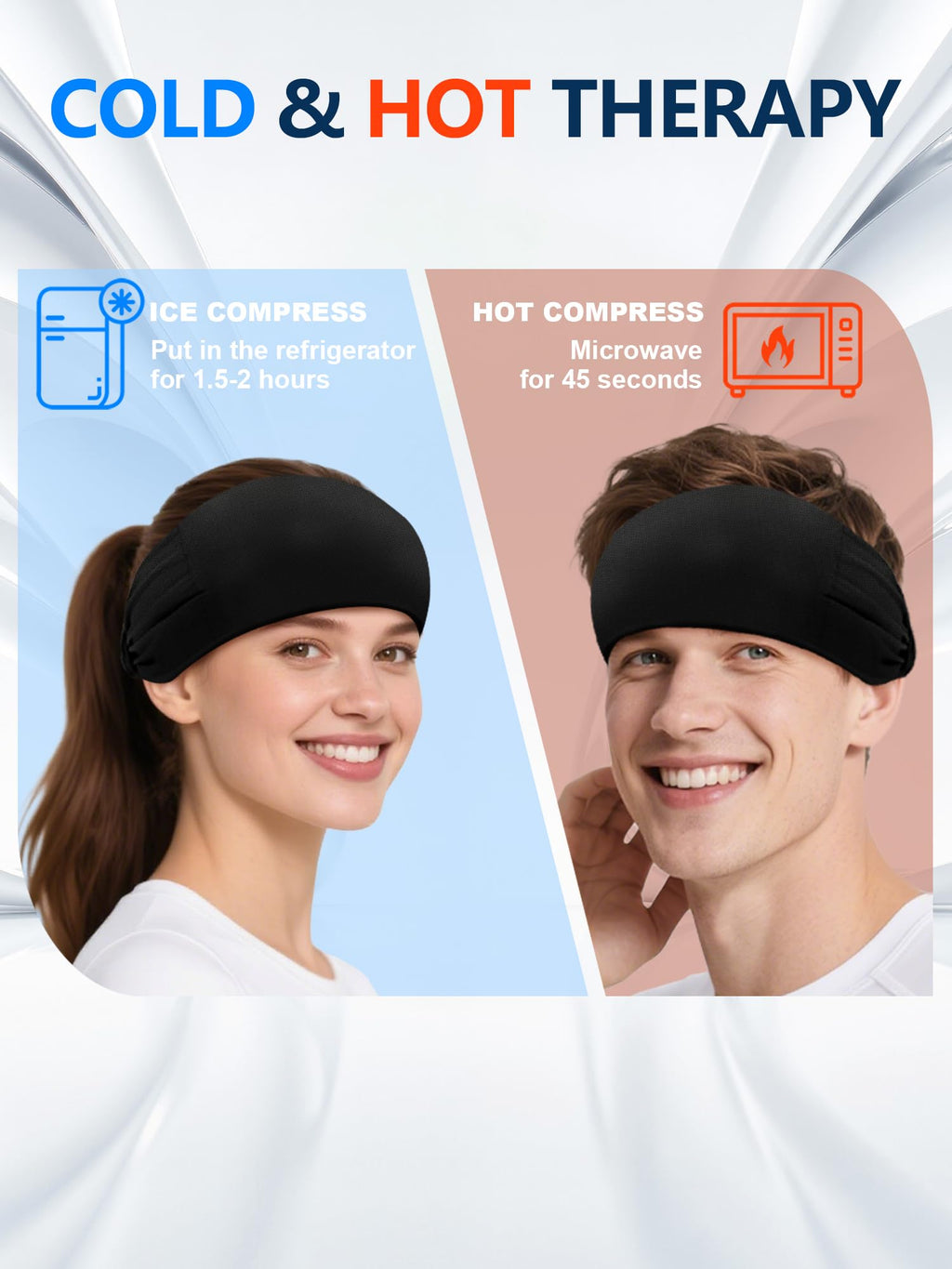 Migraine Relief Cap,Soothing Headache Migraine Hat Ice Head Wrap,Hangover Cap Face Mask Cold Compression for Tension,Puffy Eyes,Stress,Sinus,Black