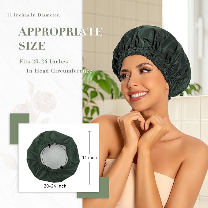 Edoneery Reusable Shower Caps for Women, Waterproof Long Hair Bonnet