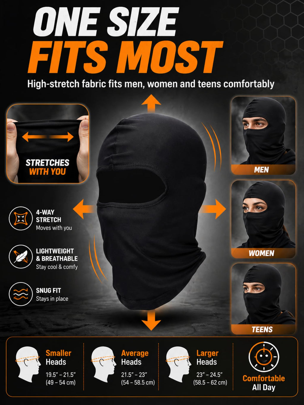 SATINIOR 6 Pcs Ski Balaclava Men Full Face Cover Mask,Black,Classic