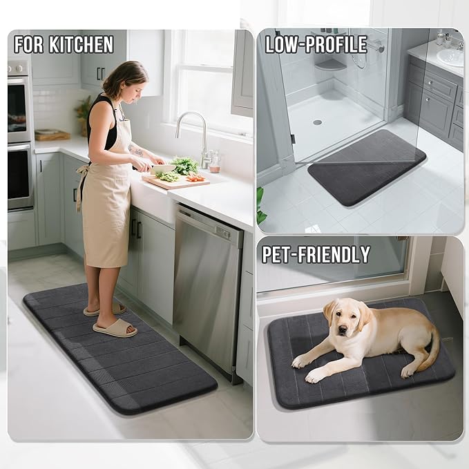 Yimobra Large Bath Mat Set 2 Piece- Super Soft Absorbent Quick Dry Memory Foam Bathroom Rugs, Machine Washable Non Slip Floor Carpet for Tub Shower & Double Vanity (17x24 & 44x24, Dark Gray)