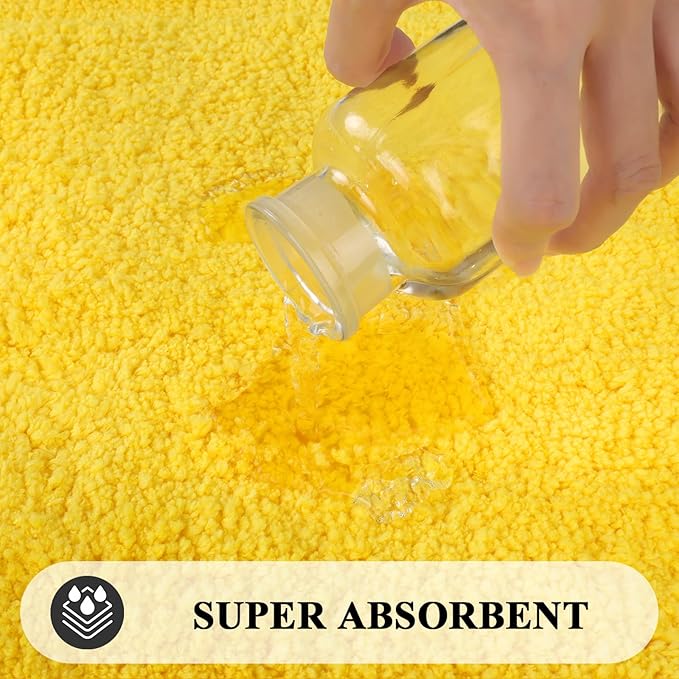 SHACOS Super Soft 2 Pieces Bathroom Runner Rugs Set Non Slip Washable 20x47+ 20x32 inch Fluffy Plush Microfiber Long Bath Runner Rugs Sets Bath Mat Bathroom Carpet, Yellow
