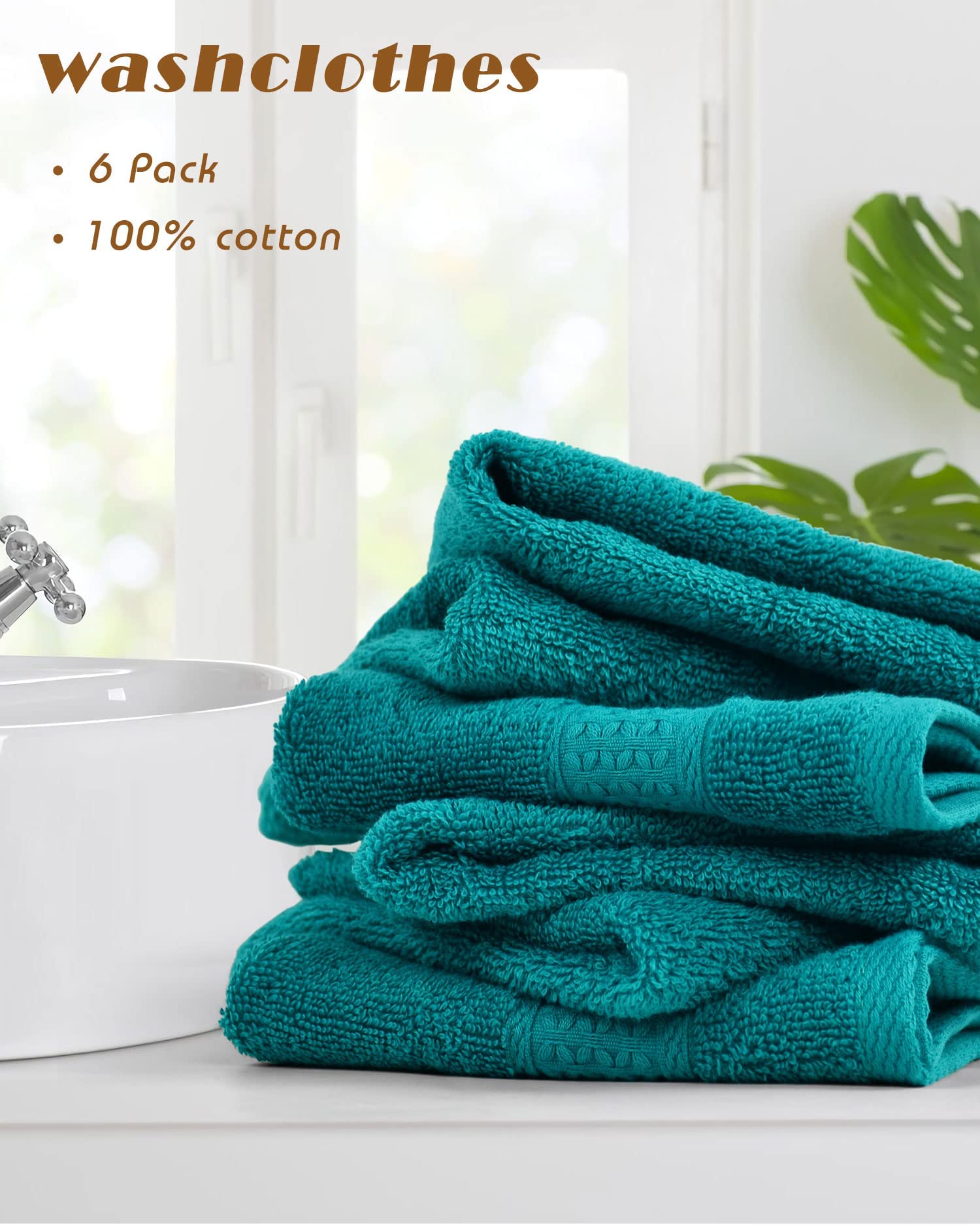 Cleanbear Wash Cloths Turquoise Washcloths for Body - Cotton, 13” x 13”