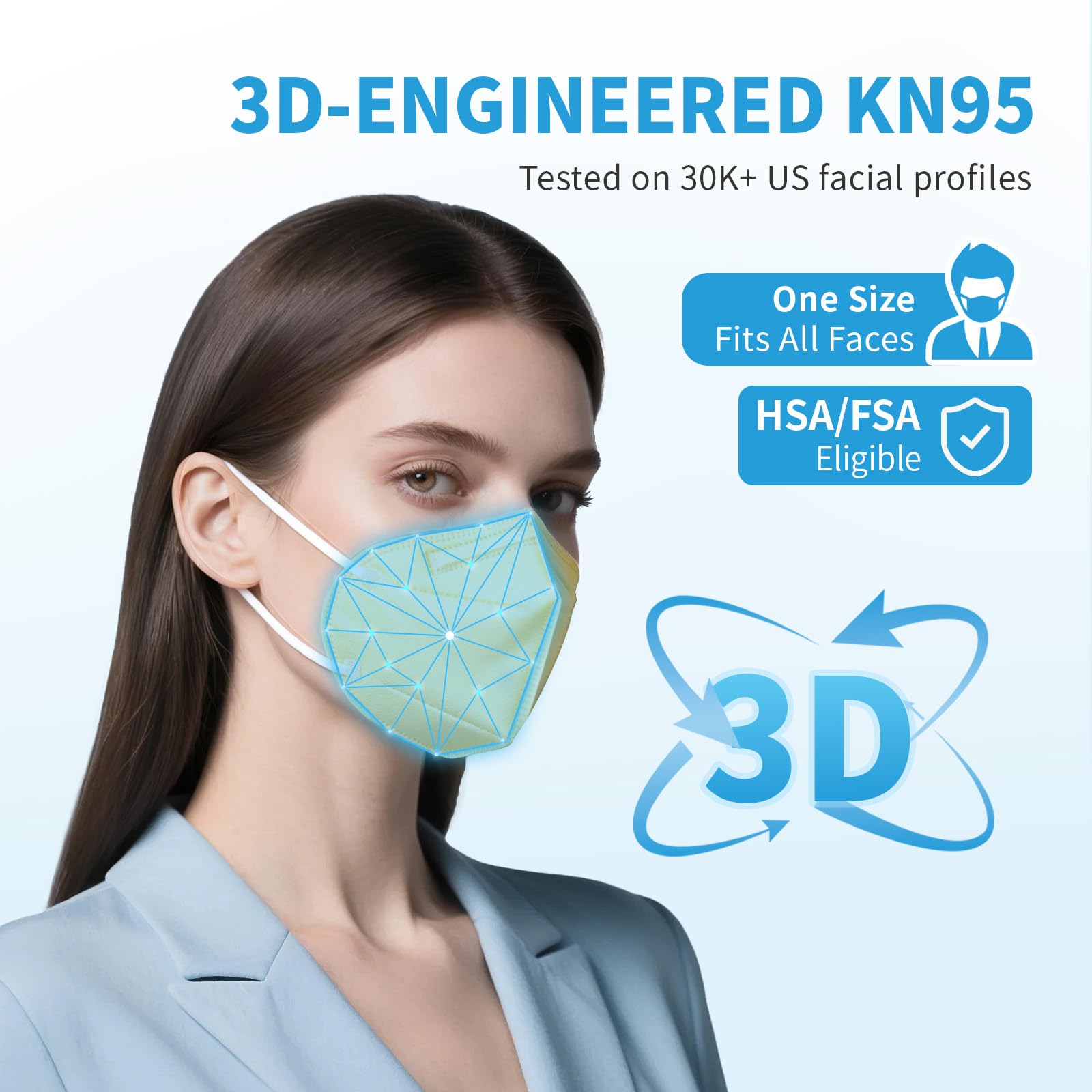 akgk KN95 Face Mask 50 PCS, Breathable Protection Masks, 5-Ply KN95 Yellow Masks, Cup Dust Safety Masks