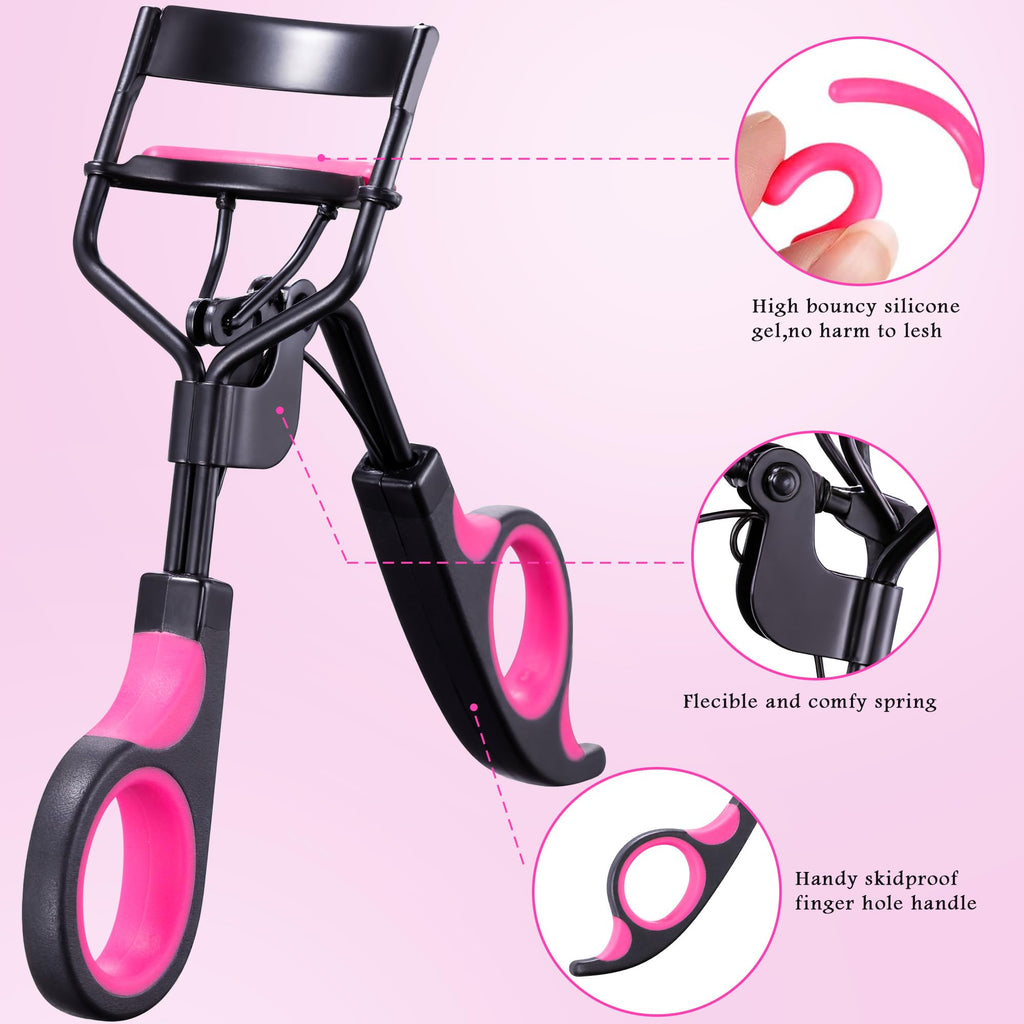 3-in-1 Professional Eyelash Curler Kit – Salon-Perfect Lashes at Home!Includes: Eyelash Curler (w/Replacement Pad), Eyebrow Tweezers & Curved Applicator Toolr – Travel-Friendly & Pain-Free (Red)