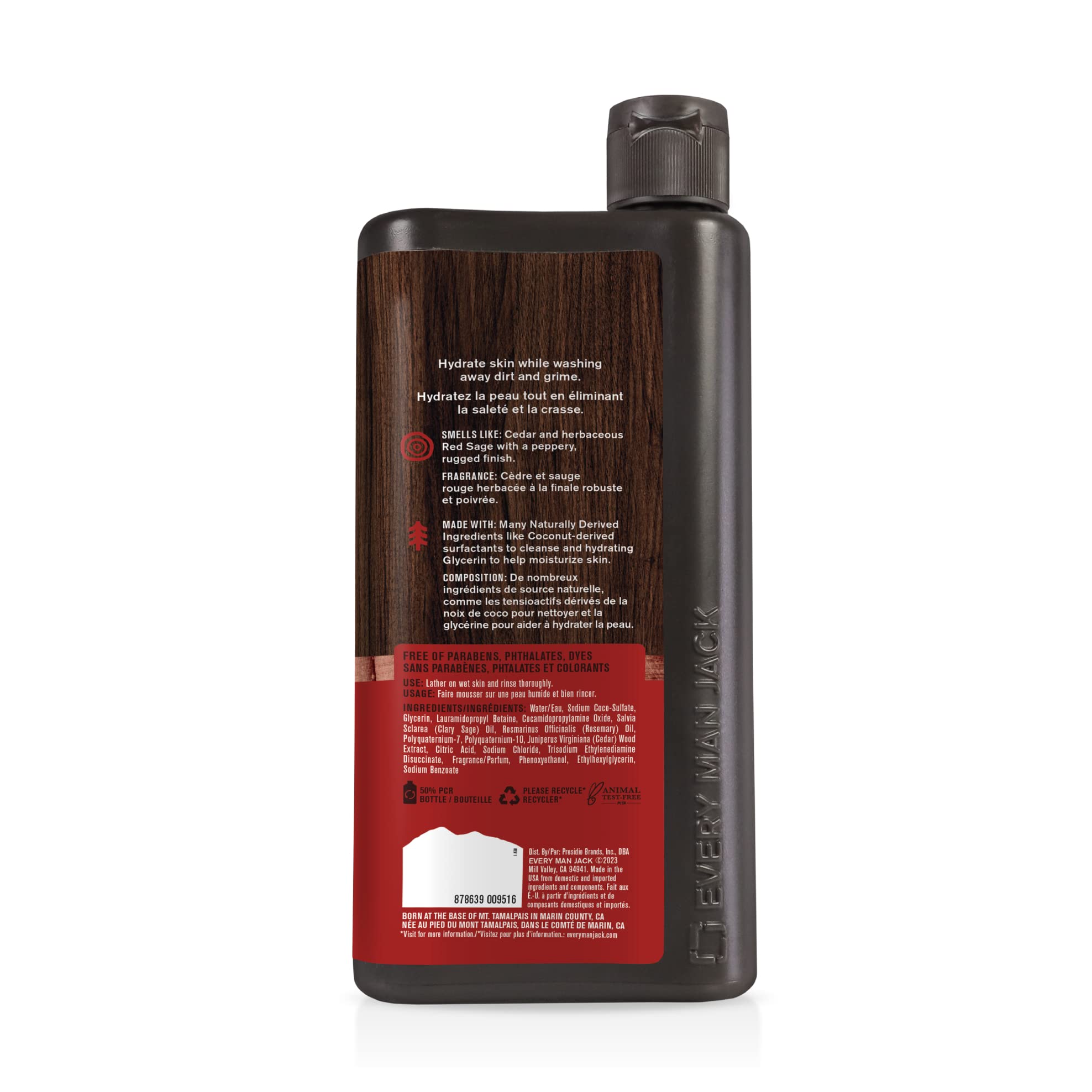Every Man Jack Nourishing Cedar + Red Sage Mens Body Wash for All Skin Types - Naturally Derived Ingredients - Cleanse and Hydrate Skin with Coconut and Glycerin - 24oz 2 Bottles