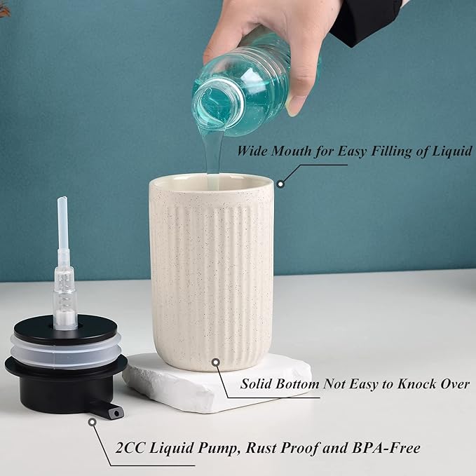 BosilunLife Beige Soap Dispenser Set - 2 Pack 12oz Ceramic Dish Soap Dispenser with Rust Proof Pump for Kitchen, Hand Soap and Lotion Set Suitable for Farmhouse Bathroom Decor