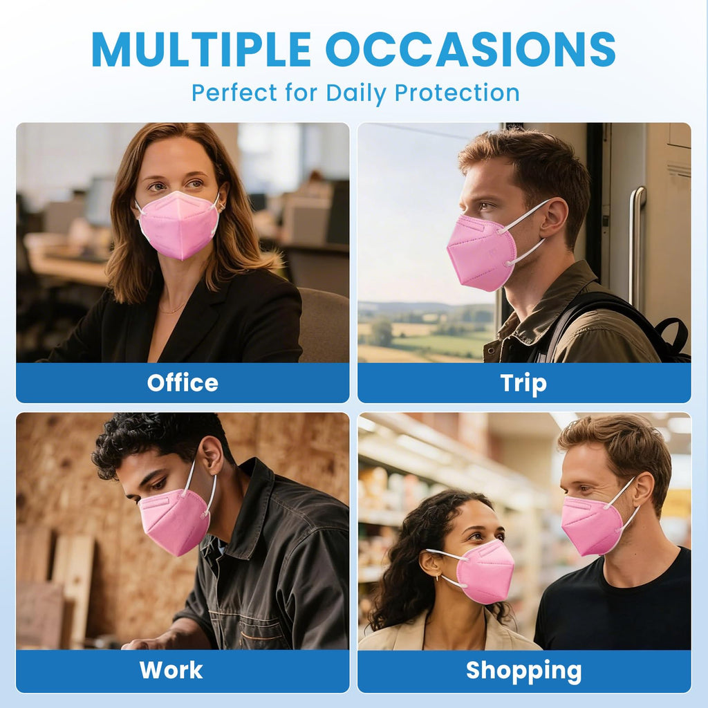 akgk KN95 Face Mask 50 PCS, Breathable Protection Masks, 5-Ply KN95 Hot Pink Masks, Cup Dust Safety Masks