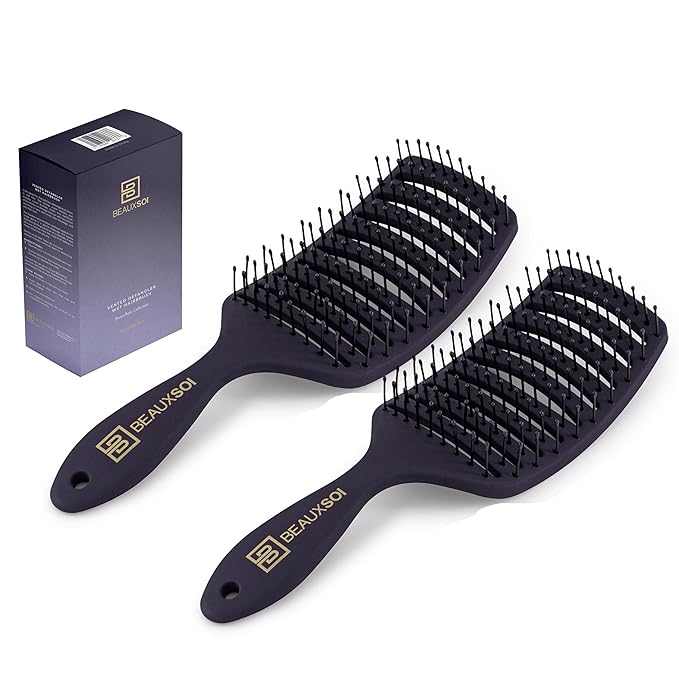 BEAUXSOI Vented Brush for Blow Drying, Shower & Thick, Coily or Straight Hair | Detangling Brush with Curved Vents & Wide Frame (Empowered Purple)