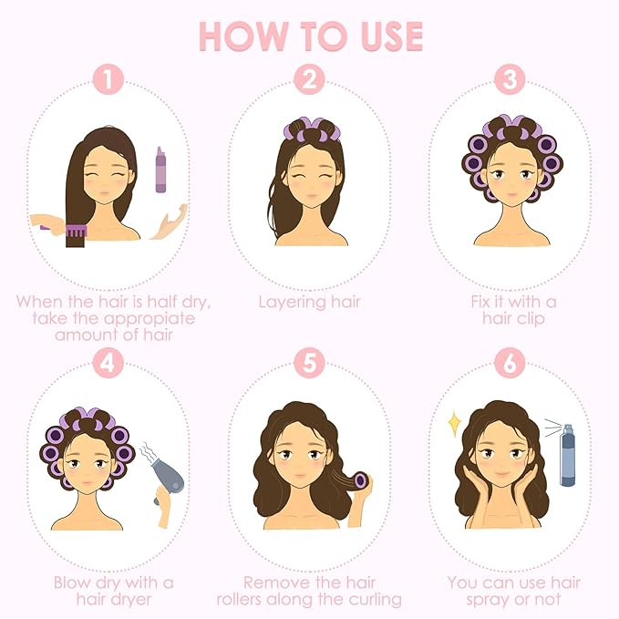 Hair Rollers for Blowout Look Long Hair, 21 PCS Self Grip Hair Rollers for Long Medium Short Hair Styling Curling Tools DIY Hair Curlers to Sleep In