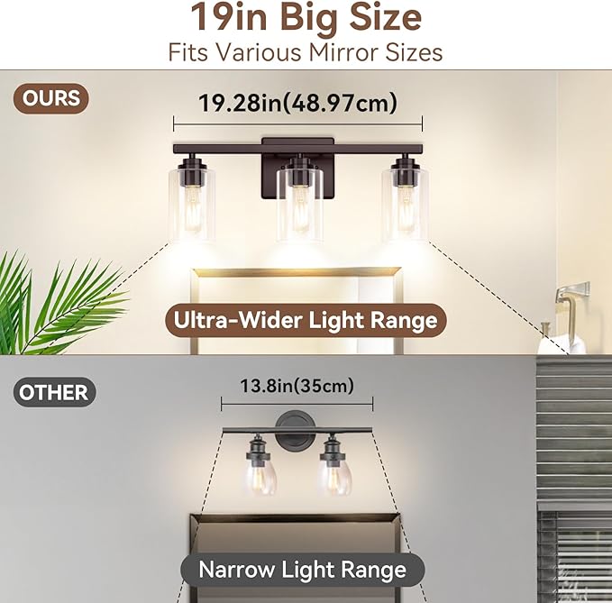 VerRon 19" Brown Modern Vanity Lights Over Mirror with Clear Glass Shades