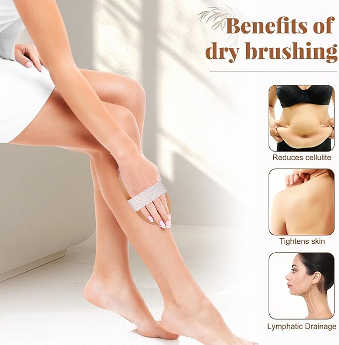 BONUMVITA Dry Brushing Body Brush Set- Wooden Long Handle Body Brush Set with Pumice Stone & Face Brush, Boar Bristle Body Bath Scrubber Brush for Lymphatic Drainage & Cellulite, Detachable