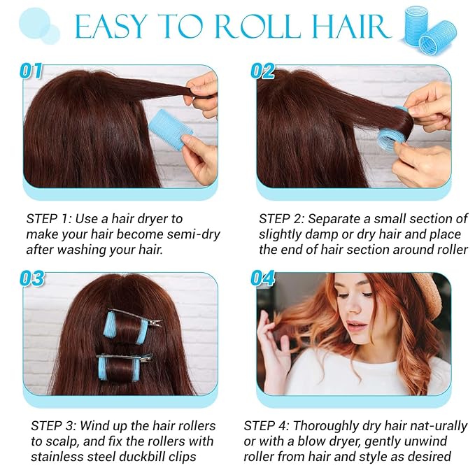 Hair Curlers - 12 Rollers & Clips, Small Size, Self Grip Holding, For Long to Short, Thick to Fine Hair, From Roots to Bangs for Volume