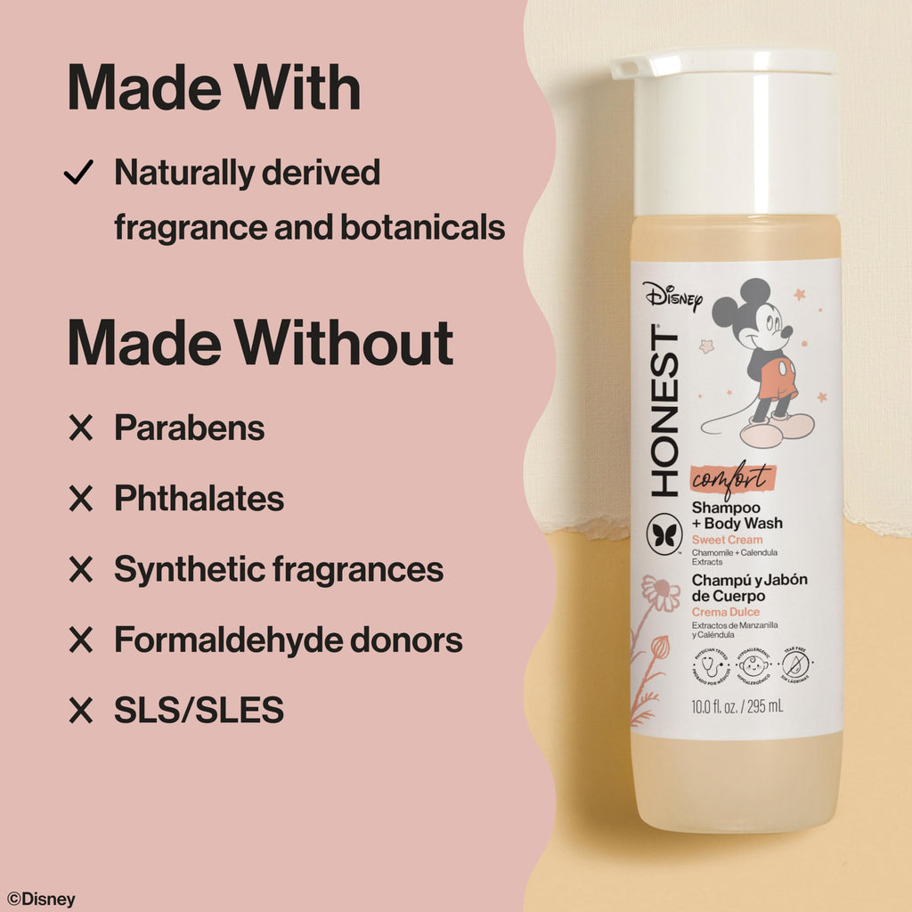 The Honest Company 2-in-1 Cleansing Shampoo Body Wash, Gentle Enough for Baby Dermatologist Tested Tear-free Hypoallergenic Disney’s Mickey Mouse Comfort Sweet Cream 10 fl oz
