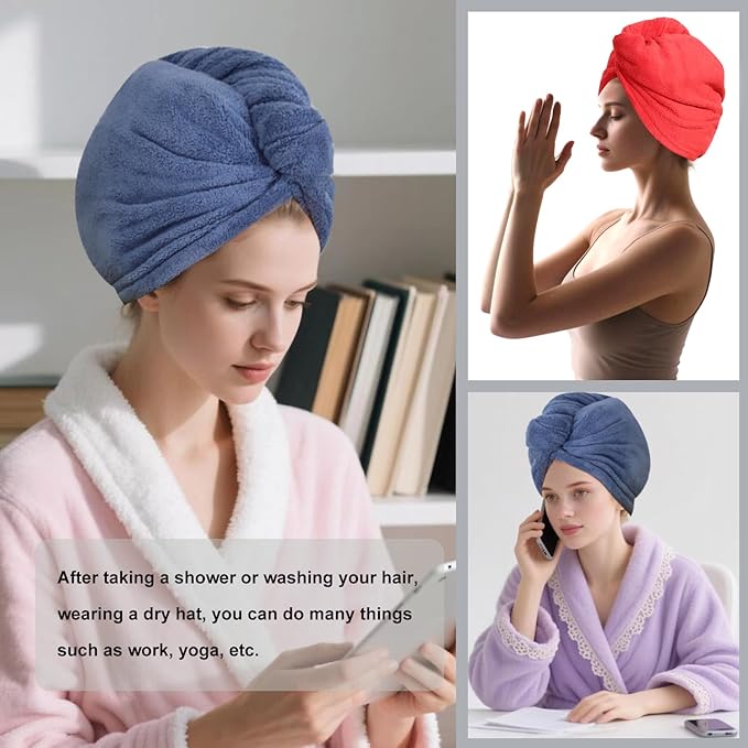 Microfiber Hair Drying Towel Wrap for Women, Hair Turbans Towel for Wet Hair,turbie Twist Hair Towels(The Color of the Picture is for Reference only) (Light Green,Red,Dark Blue)