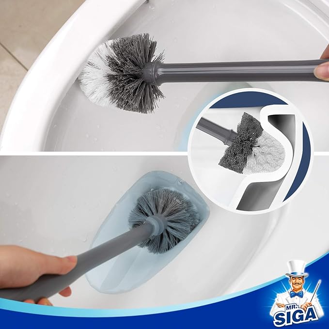 MR.SIGA Toilet Bowl Brush and Holder, Sturdy Long Handle, Gray, 1 Pack