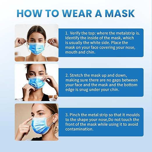 Borje Blue Disposable Face Mask 100 Pcs Blue Face Masks 3 Ply Protection Masks