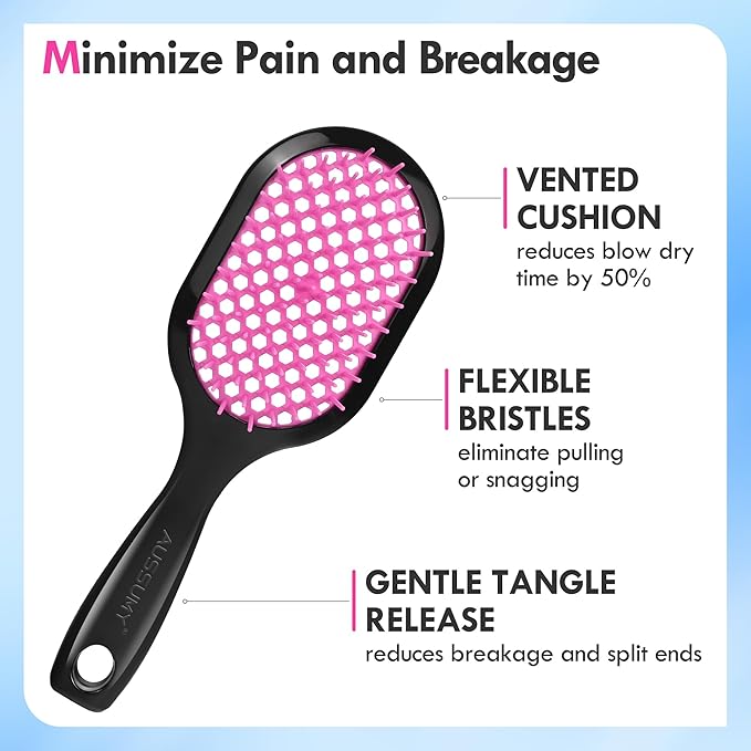Aussumy 4 Pack Vented Detangling Hair Brush - Detangler Hairbrush with Soft Bristles for Effortless Tangle Free - Ideal for Wet Dry or Curly Damaged Hair for Women Men Kids
