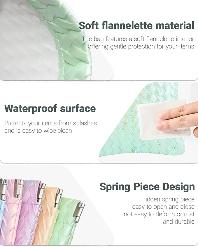 MXXUUOOM 2 Pack Small Makeup Bag for Purse Leather Cosmetic Pouch Organizer, Snap Closure Holographic Woven Makeup Bag, Mini Lipstick Coin Pouch, Travel Makeup Organizer for Women green