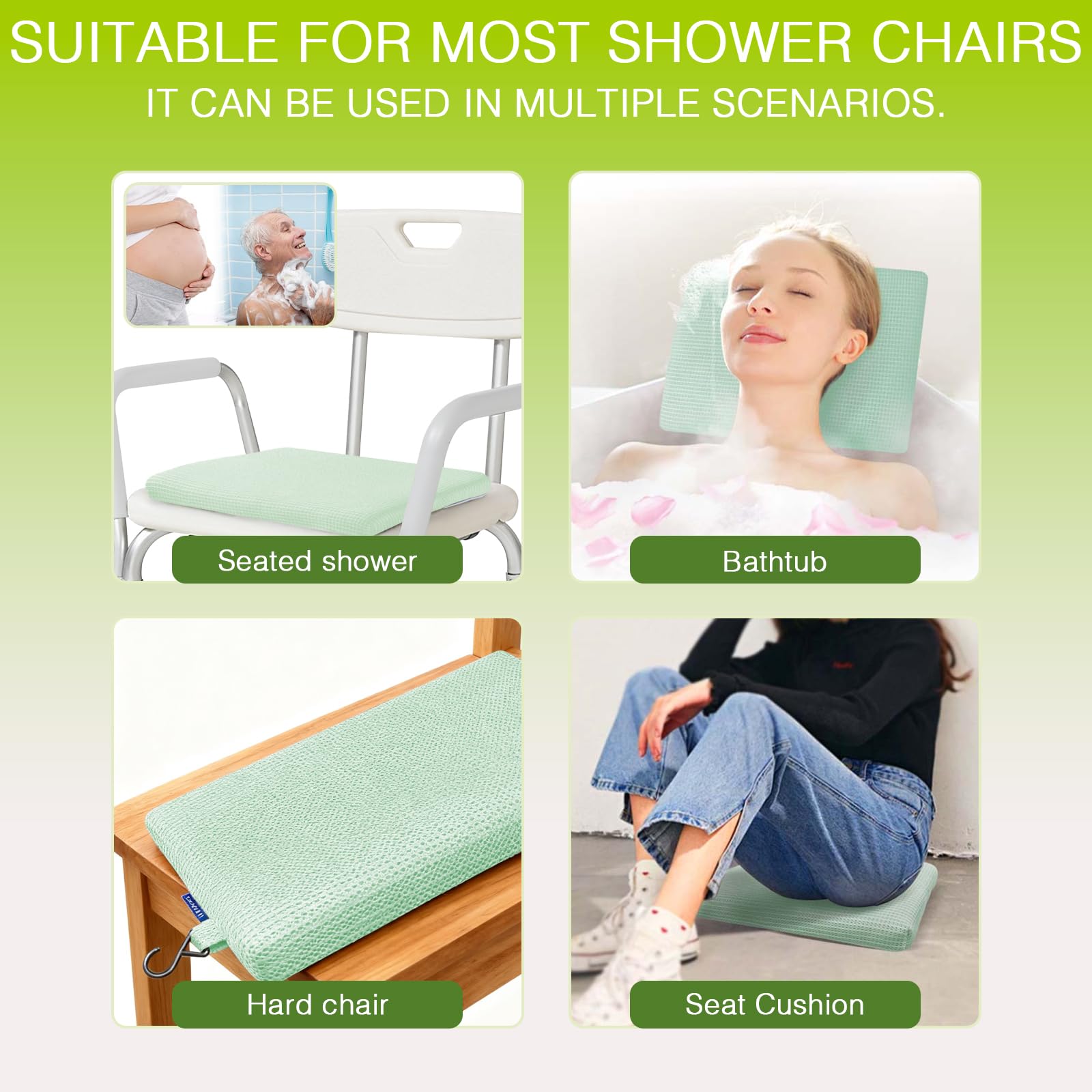 Gooo&Ma Shower Cushion, Non-Slip Air Fiber Bath Pad, Green