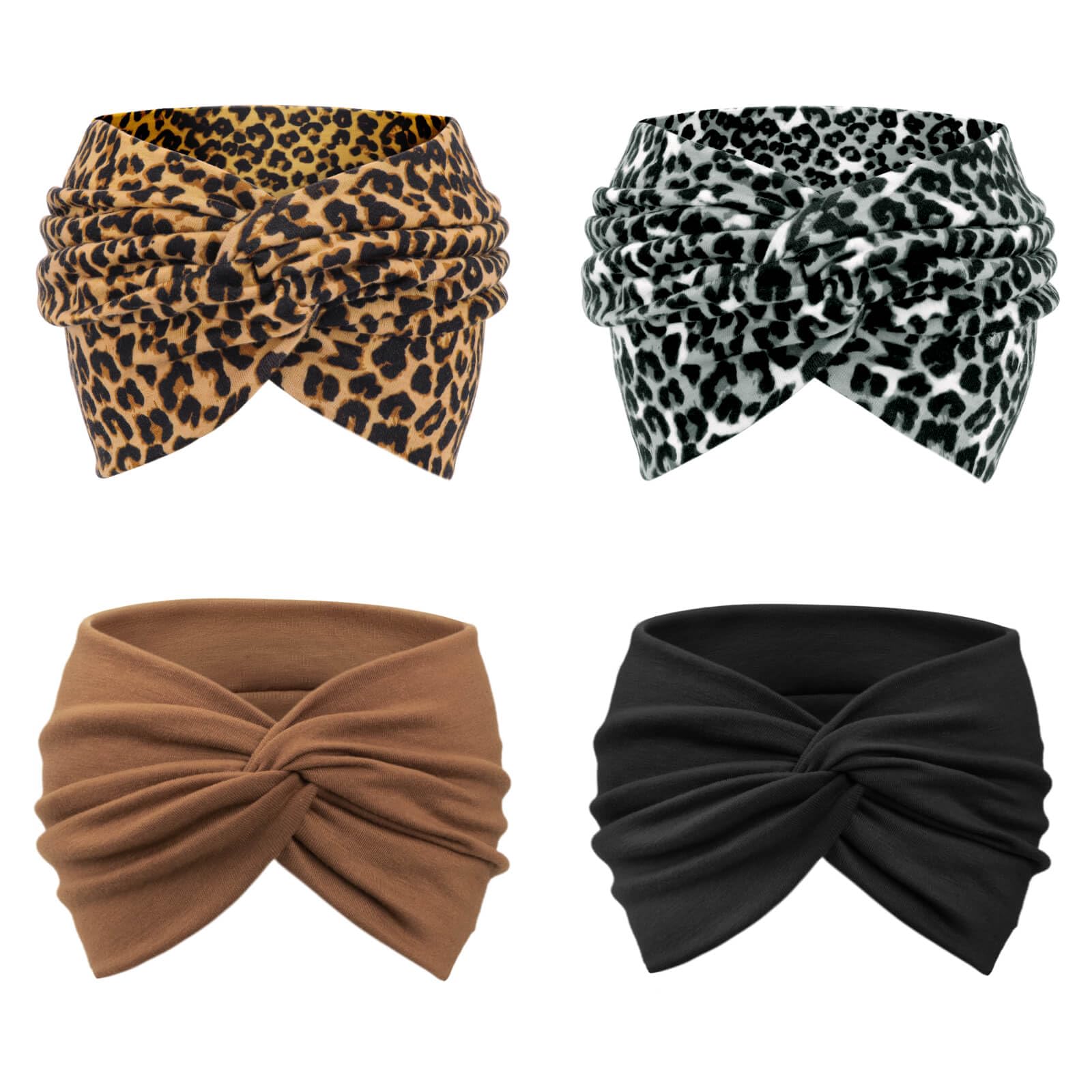 DRESHOW 4 Pack Turban Headbands for Women Wide Vintage Head Wraps Knotted Cute Hair Band Accessories