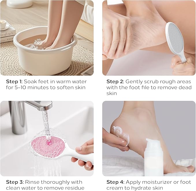 Foot File, Nano Glass Foot File Callus Remover with Handle, 2-in-1 Foot Scrubber Dead Skin Remover, Gentle Exfoliation Foot Buffer Pedicure Tools for Feet-Pink