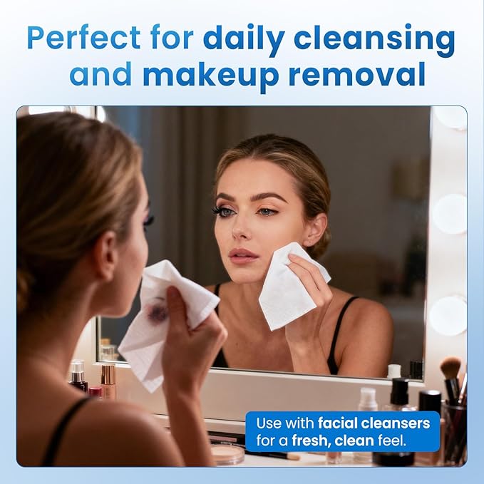 Borje Face Towels XL, Disposable Face Towel 10" x 12", 50 Count, 100% USDA Biobased Facial Towelettes, Ultra Soft & Thick Makeup Remover Dry Wipes for Women Cleansing