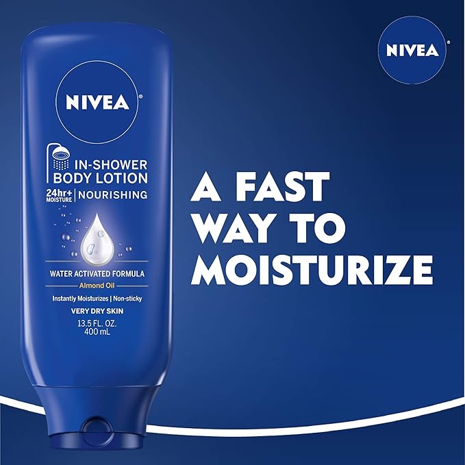 NIVEA Nourishing In Shower Lotion, Water Activated In Shower Moisturizer for Dry to Very Dry Skin, 13.5 FL OZ, Pack of 3