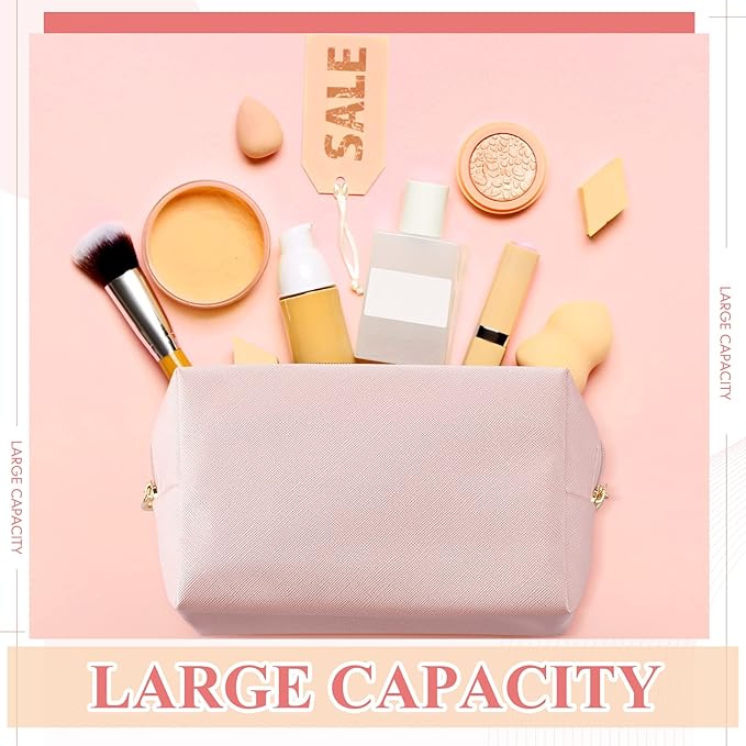 Kigeli Aesthetic Makeup Bags PU Leather Cosmetic Pouches Waterproof Plain Toiletry Bags Makeup Pouches Bulk for Women Party Gift Travel Storage Organizer(Rose Gold,7.1 x 2.8 x 4.3 in)