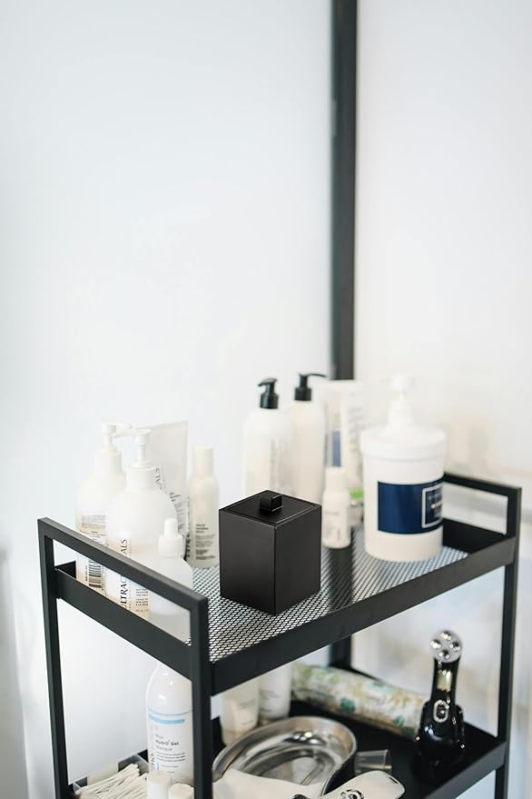 Joitsvia Resin Square Canister with Lid, Bathroom Qtip Holder, Cosmetics Makeup Accessories Storage for Makeup Sponge Bath Salts Storage Christmas Birthday Anniversary, Matte Black