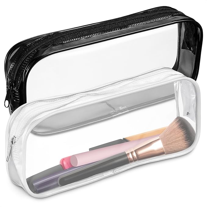 Small Makeup Bag for Purse 7.78" x 3.15" x 1.37" – 2 Pcs Clear Makeup Bags with Zipper – Waterproof Plastic Cosmetic Pouch, Compact Storage for Travel, Daily Organization, and On-the-Go Essentials