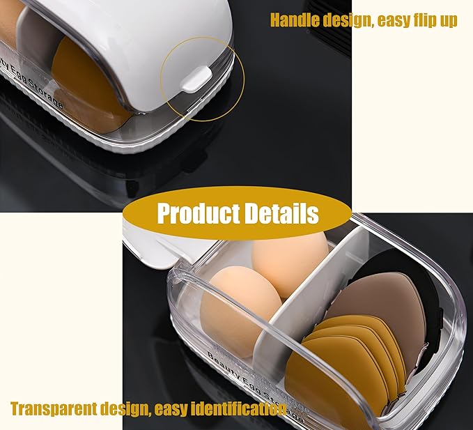LamChyar Beauty Blender Holder, Makeup Sponge Holder with Lid, Beauty Blender Organizer, Makeup Sponge Case for Countertop (White Lid)