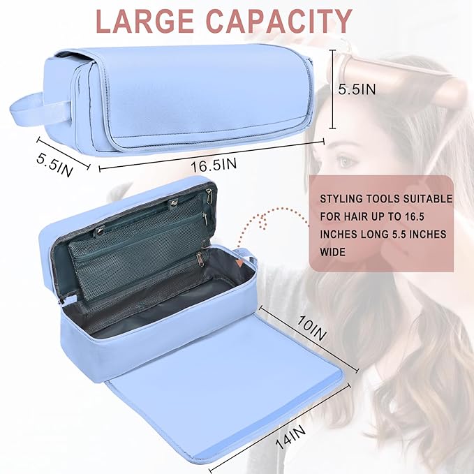 FAMOPLAY Hair Tools Travel Bag with Heat Resistant Mat Hair Styling Accessories Storage Case for Hair Dryer Flat Iron Straightener Curling Iron Haircare Accessories Travel Essentials for Women